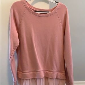 Jcrew cuts pink sweater shirt with toile ruffle